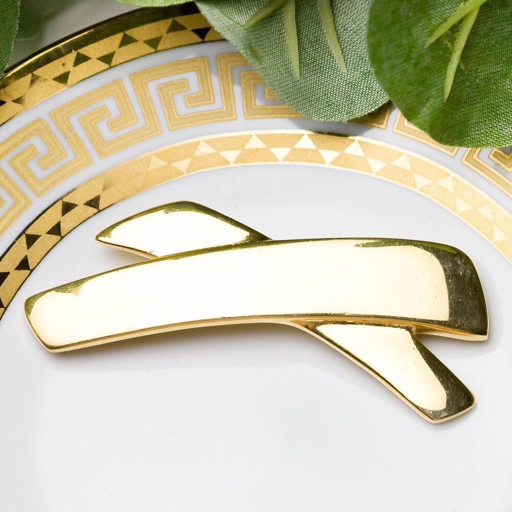 Vintage 1980s Napier Signed Gold X Brooch Pin Geometric Crossover Ribbon Glamour